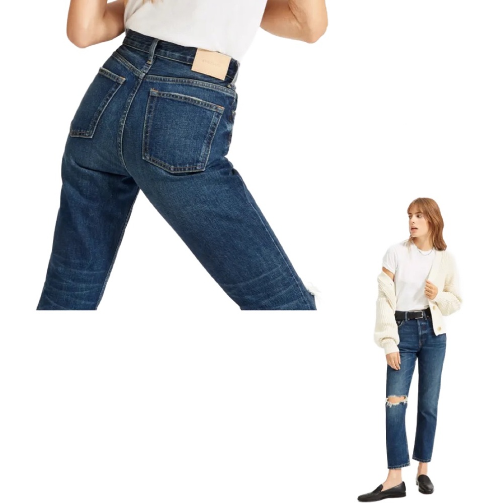 Everlane Destructed The ’90s Cheeky® Jean Dark Wash Size 28 Cropped, Distressed - Picture 13 of 13